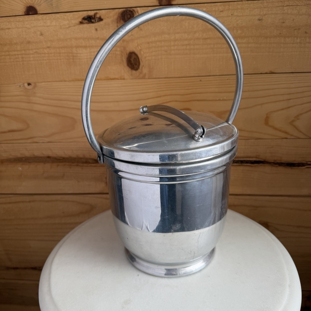 Depression Era Swing Lid Chrome Ice Bucket Insulated *Flaws* Made In Italy